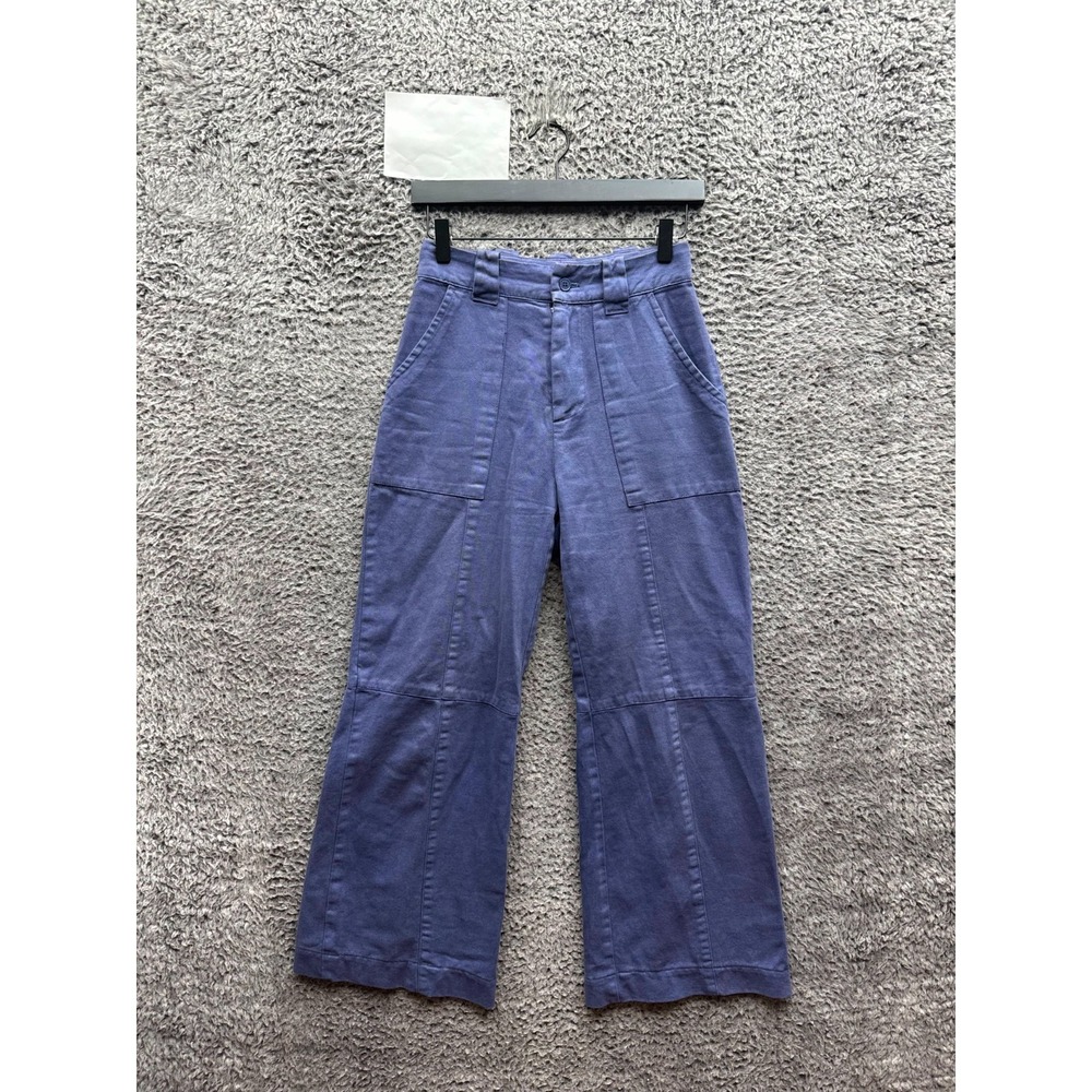 Lacausa High Rise Cotton Twill Wide Leg Ankle Trousers French Blue Womens Size 0